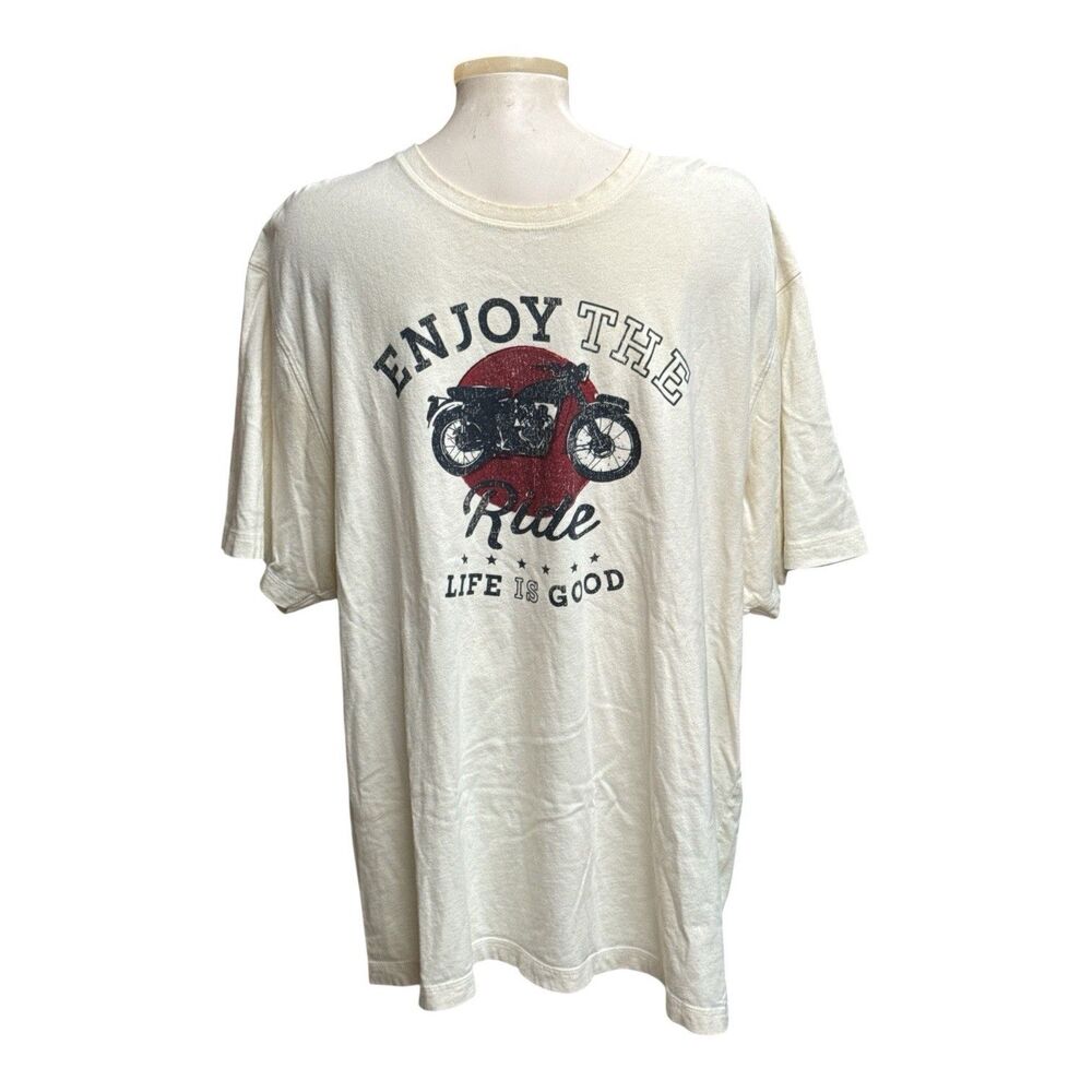 Life Is Good Men’s T-Shirt Ivory XXL Enjoy the ride Motorcycle Biker